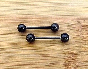 14g 16mm / Black Nipple Ring Titanium IP Over 316L Surgical Steel / Nipple Ring