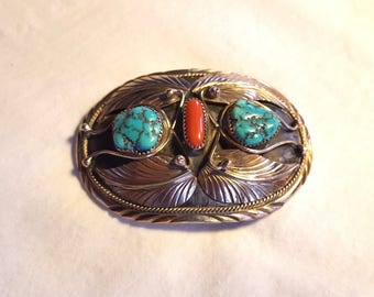 Vintage Signed Native American Gilbert Adakai 12K Gold Filled Buckle