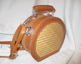Vintage leather trim wicker cross body/ shoulder bag