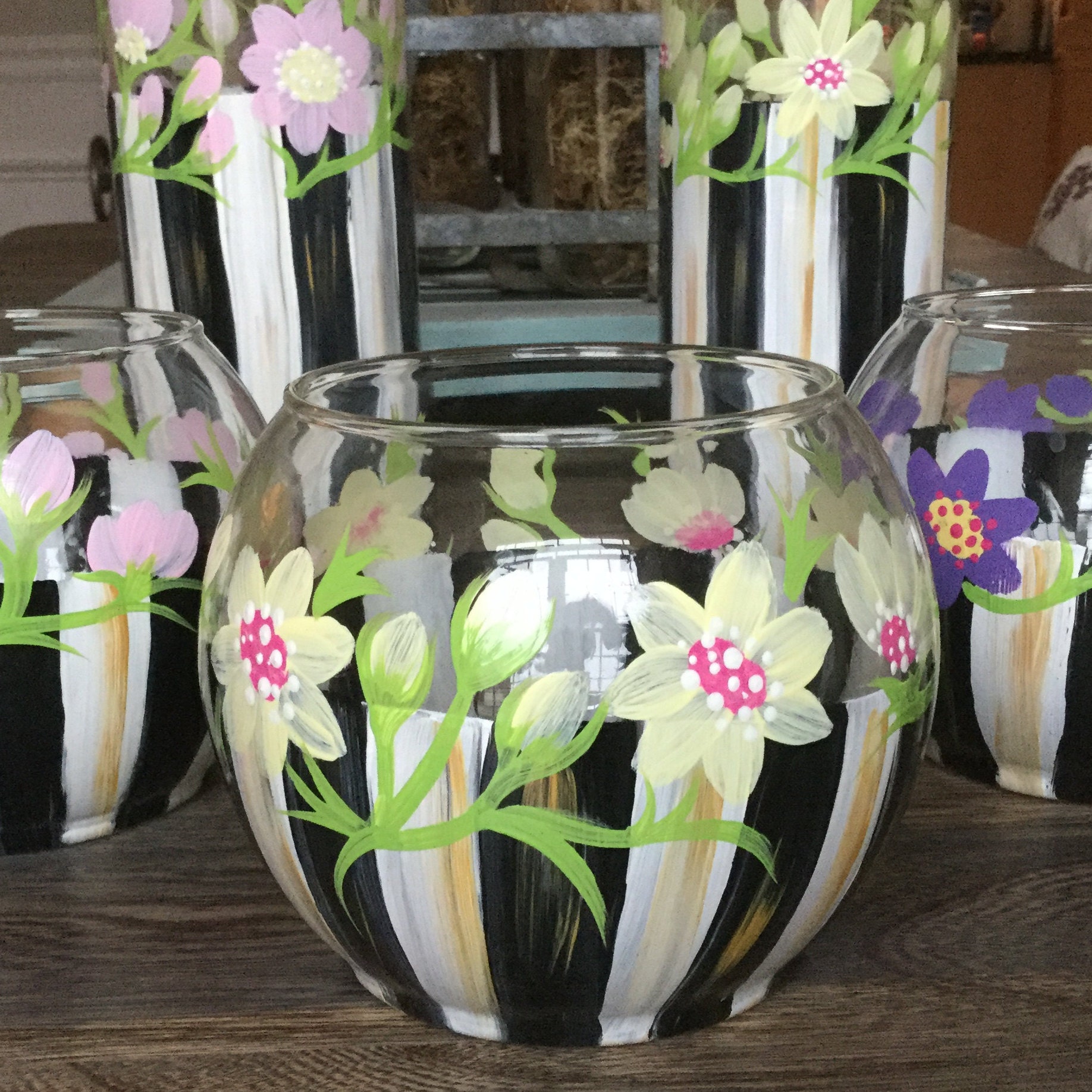 Ceramic hand painted black and white checkered utensil holder