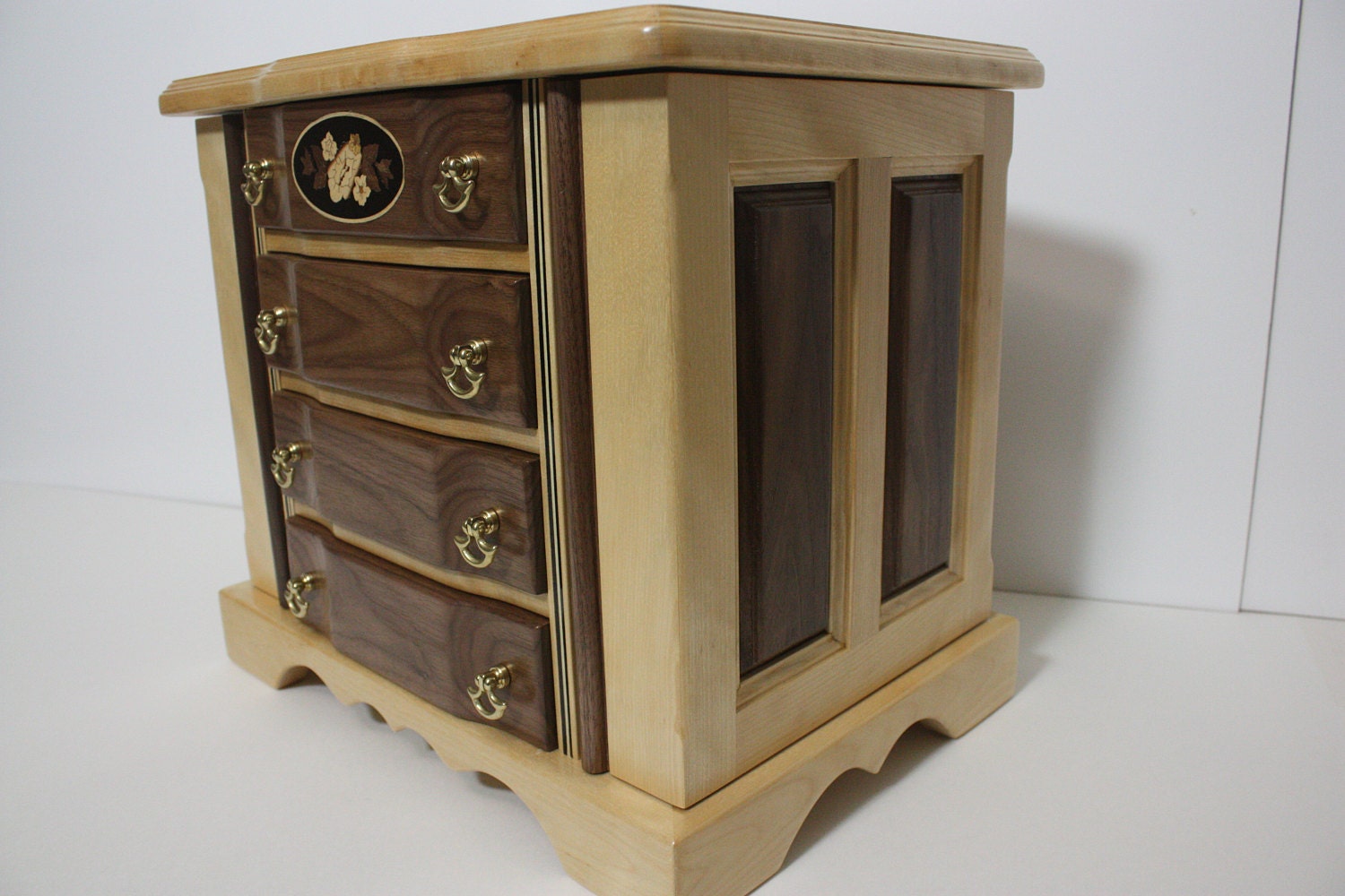 Handmade Birch and Walnut Jewelry Box For Sale