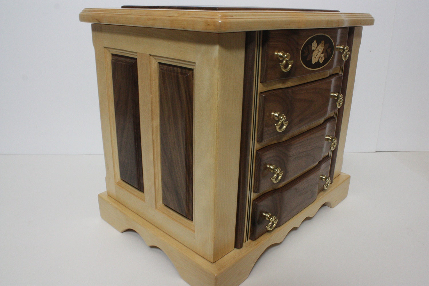 Large Handmade 4 Drawer with Necklace Hooks Box For Sale
