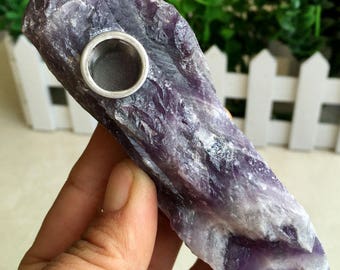 Handmade Rough Dream Amethyst Cluster Ceremonial Pipe with Removable Screen ~ For Display or Personal Use ~ New Age ~ Meditation ~ Spiritual
