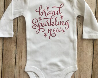 Brand Sparkling New onesie, baby girl clothes, baby shower gift, sparkly baby shirt