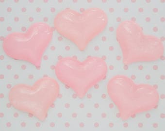 31mm Kawaii Pastel Glitter Pink Heart Decoden Cabochons - 6 piece set