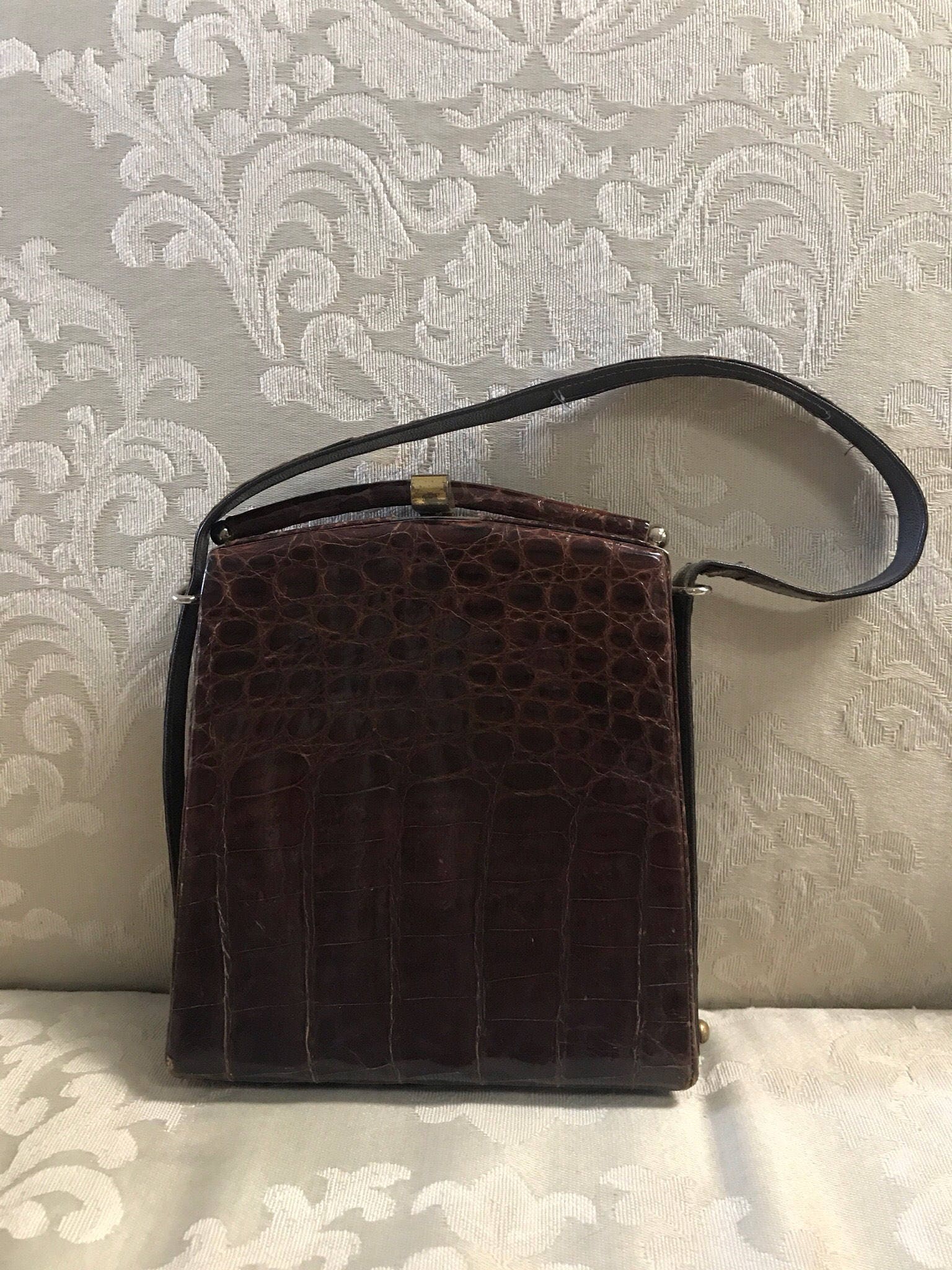 Vintage Kiss Lock Brown Handbag Leather Handbag Brown