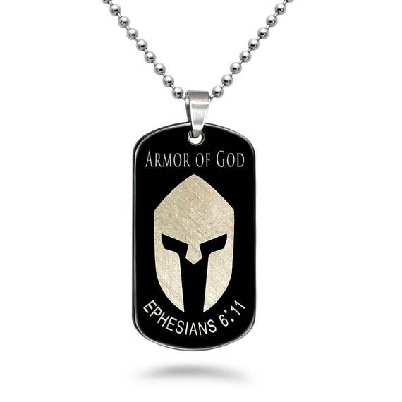 Armor of God Dog Tag Necklace Black Stainless Steel Dog tag