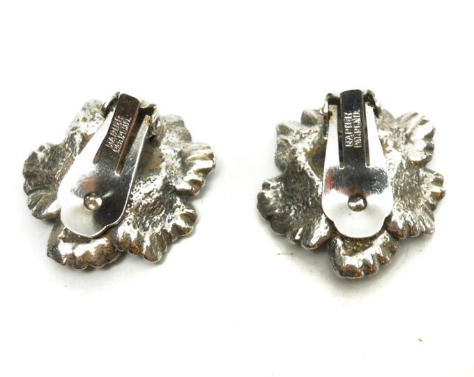 Storewide 25% Off SALE Vintage Napier Designer Signed Silver Tone Poppy Flower Clip Earrings Featuring Oversized Textured Finish