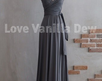 Bridesmaid Dress Infinity Dress Charcoal Grey Floor Length Maxi Wrap Convertible Dress Wedding Dress