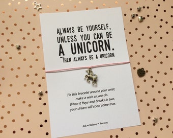 Unicorn Wish bracelet, Unicorn string bracelet, Unicorn charm bracelet, Always be a unicorn, Unicorn gift, pocket money gift