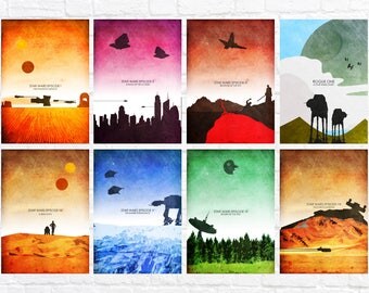 Star Wars Episode I-VII Minimalist Art Poster Print Set - Rogue One - Wall Art - Star Wars Poster - Set of all 8 prints