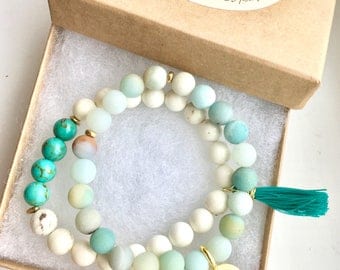 Yoga bracelets - mala beads bracelets - bracelets - for her - om bracelets - healing stones - yoga - meditation - calming