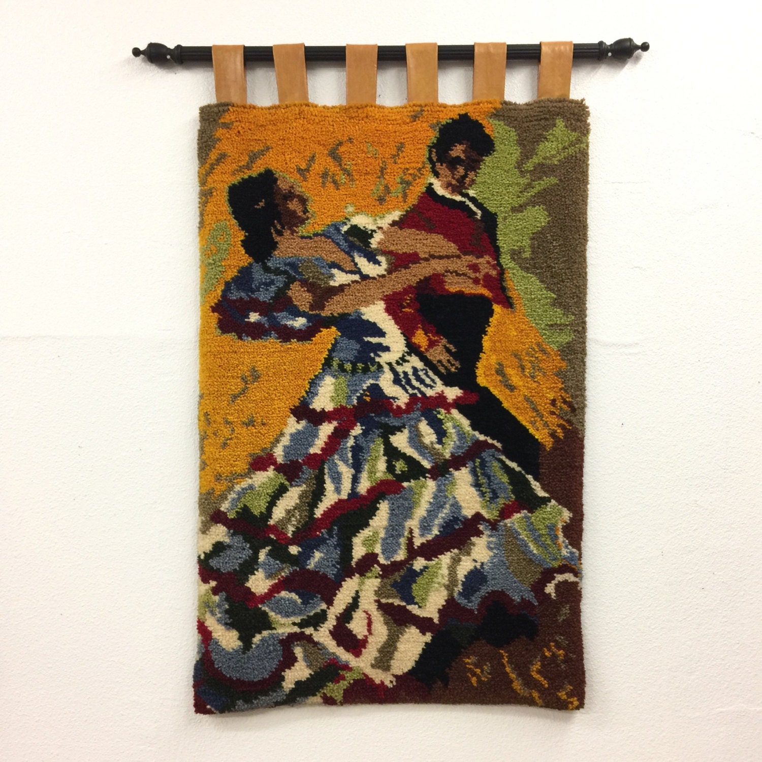 Large Hooked Rug Wall Hanging Spanish Flamenco Dancers Couple