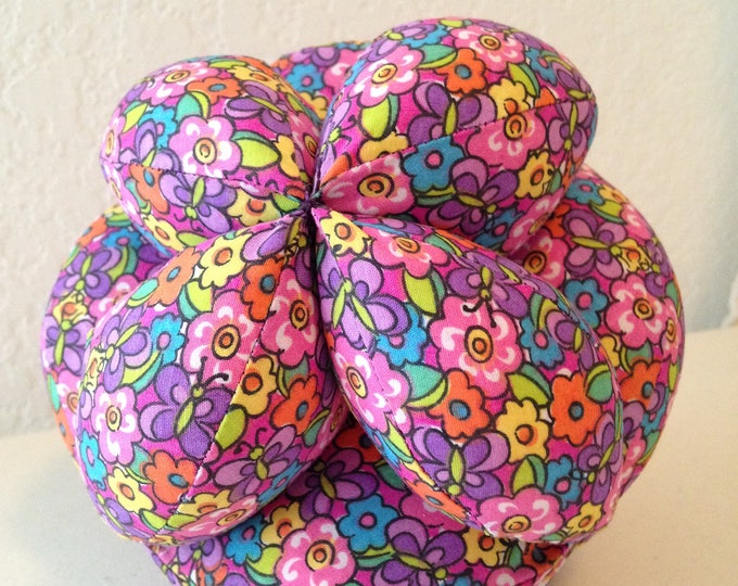 1st Birthday Gift Montessori Puzzle Ball. Colorful Geometric Clutch Ball. Sensory Learning Toy. Purple Floral Soft and Safe for indoor Play