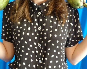 black and white shirt with polka dot vintage 90s