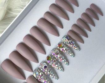Naked Swarovski Klaws x Nude matte with swarovski press on false nails