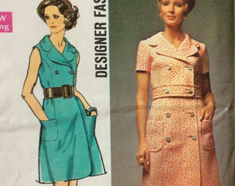 Simplicity 8681 vintage 1970's misses coatdress sewing pattern size 12 bust 34 Designer Fashion Uncut Factory folds