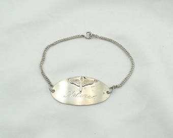 Collectable Vintage WWII Aviator Sweetheart Sterling Silver Bracelet Engraved "Arline from Barney 1943". #WWII-LB3