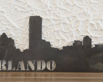 Orlando skyline, Handmade, steel art work, skyscrapers, modern, 11x24", Decor