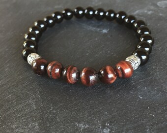 Mens beaded bracelet - gemstone beaded bracelet - mens black beaded bracelet - mens onyx bracelet