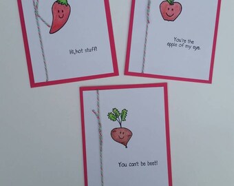 Punny Fruits and Veggies Three Cards Set