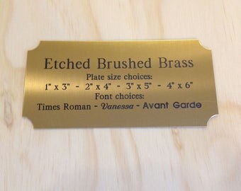 Engraved Custom Brass Plate - Personalized Plaque - Solid Brushed Etched Brass w/ Notched Corners - Title Sign - Trophy or Taxidermy Plate -