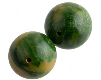 Vintage green marble Bakelite beads. 12mm. Pkg of 2. b6-144-1(e)