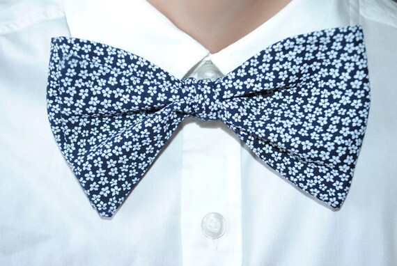 blue bow tie floral bow tie mens bow ties small white blossoms