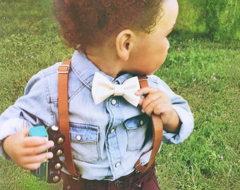 Ring Bearer Outfit Rustic Wedding Suspenders Baby Leather Suspenders Boys Leather Suspenders Toddler Suspenders Braces Brown Baby Suspenders