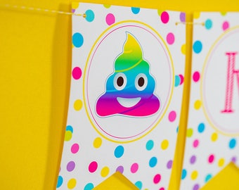Emoji Party Pooper Party Birthday Banner - Instant Download Rainbow Poop Emoji Printable Banner by Printable Studio