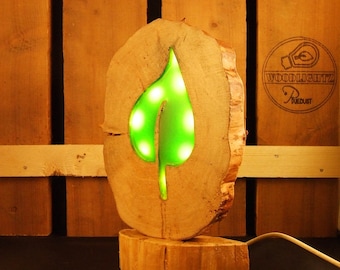 forest feel lamp, woodslab, epoxy resin, led, battery or usb powered
