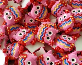 10 pcs Coloured Flatback Owls