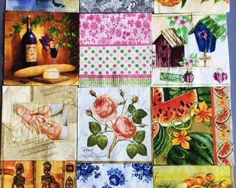 24 Paper napkins+ BIG BOX , Decoupage napkins, Decoupage paper, Collage paper, Scrapbooking paper, set of 24 napkins + box, decoupage box