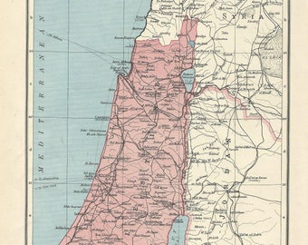 1940s map of palestine antique map vitage wqll decor