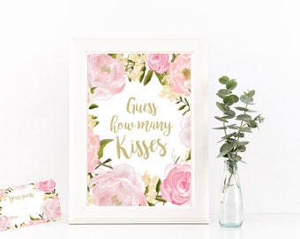 How many kisses sign, guess how many kisses, hersheys kisses game, baby shower game, bridal shower game, candy guessing game, chocolate game