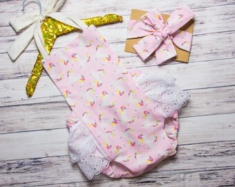 Baby Girl Unicorn Romper- unicorn Ruffle Romper, horse romper, unicorn birthday outfit, unicorn party outfit