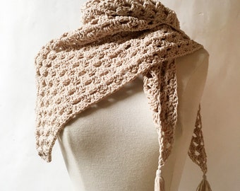 Ecru Crocheted Scarf - Hand Made Crocheted Scarf