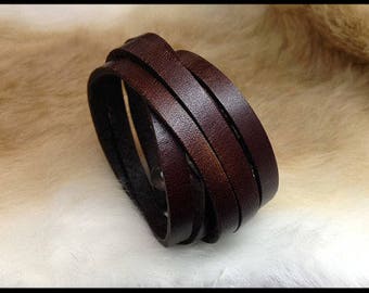 Ladies brown leather wrap bracelet/cuff - Mens leather wrap bracelet - Boho bracelet - Handmade by A9 Design
