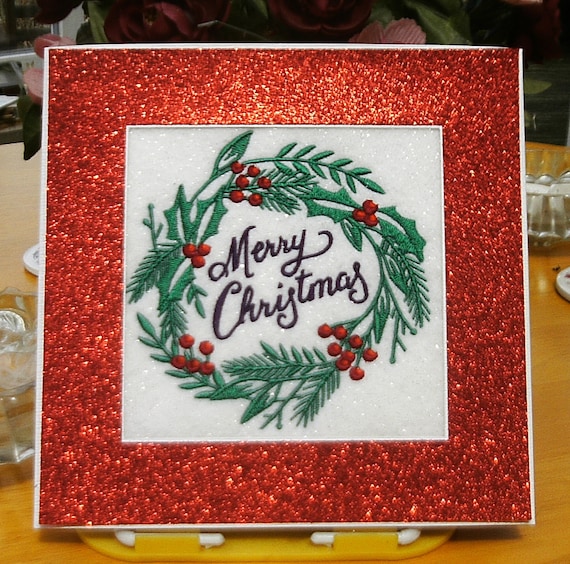 Christmas Card Handmade machine Embroidered Beautiful Merry