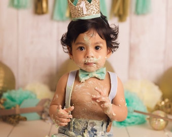 First Birthday Crown | 1st Birthday Boy Outfit for Cake Smash | Baby Boy First Birthday Outfit | 1st Birthday Hat | Gold Mint White