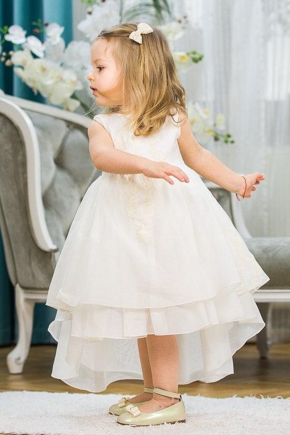 Daisy Baby Girl Train Summer Dress Silk and Cotton Ivory