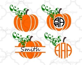 Fall Pumpkins SVG, DXF, EPS,Png circle monogram cutting files. for Silhouette Studio and Cricut Design Space.