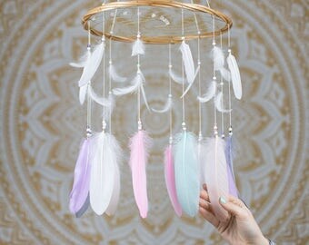Pastel Dreamcatcher Mobile - Dream catcher Mobile Boho Bohemian Baby Mobile Tribal Crib Nursery Baby Girl Baby boy