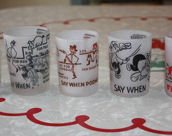 Vintage Hazel Atlas Frosted Shot Glasses, 5-Piece Mix-and-Match Set