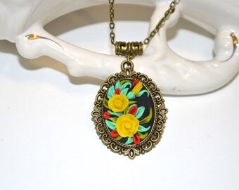 Flower Girl Gift rose flower pendant valentines day gift yellow pendant gift|for|mother fashion jewelry bridesmaid gift Polymer Clay jewelry
