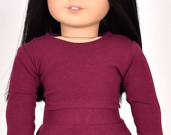Long sleeve cropped top for 18 inch dolls Color Burgandy