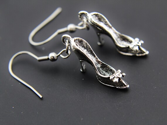 Silver High Heel Shoe Charm Dangle Earrings High Heel Shoe
