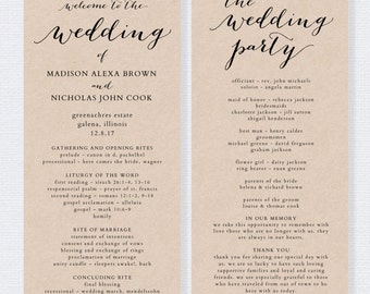 Wedding Program Template - Printable Wedding Program - DIY Editable Order of Service - EDITABLE by YOU in Word - print on Kraft