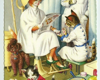 Dressed Cats Beauty Parlor Salon Visit #4739 Anthropomorphic Alfred Mainzer Postcard
