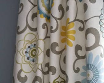 yellow and blue curtains, drapery panels, valances. gray, blue, yellow curtains, panels. Any available lengths widths available.message me